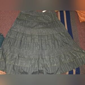 New! Sweet Lily Skirt In Size Large Olive Green With Silver Threads